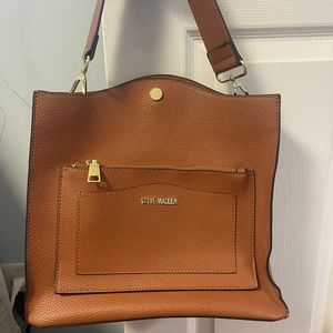 Steve Madden Shoulder Blupita Satchel Pouch Purse Cognac Gold Faux Leather Bag